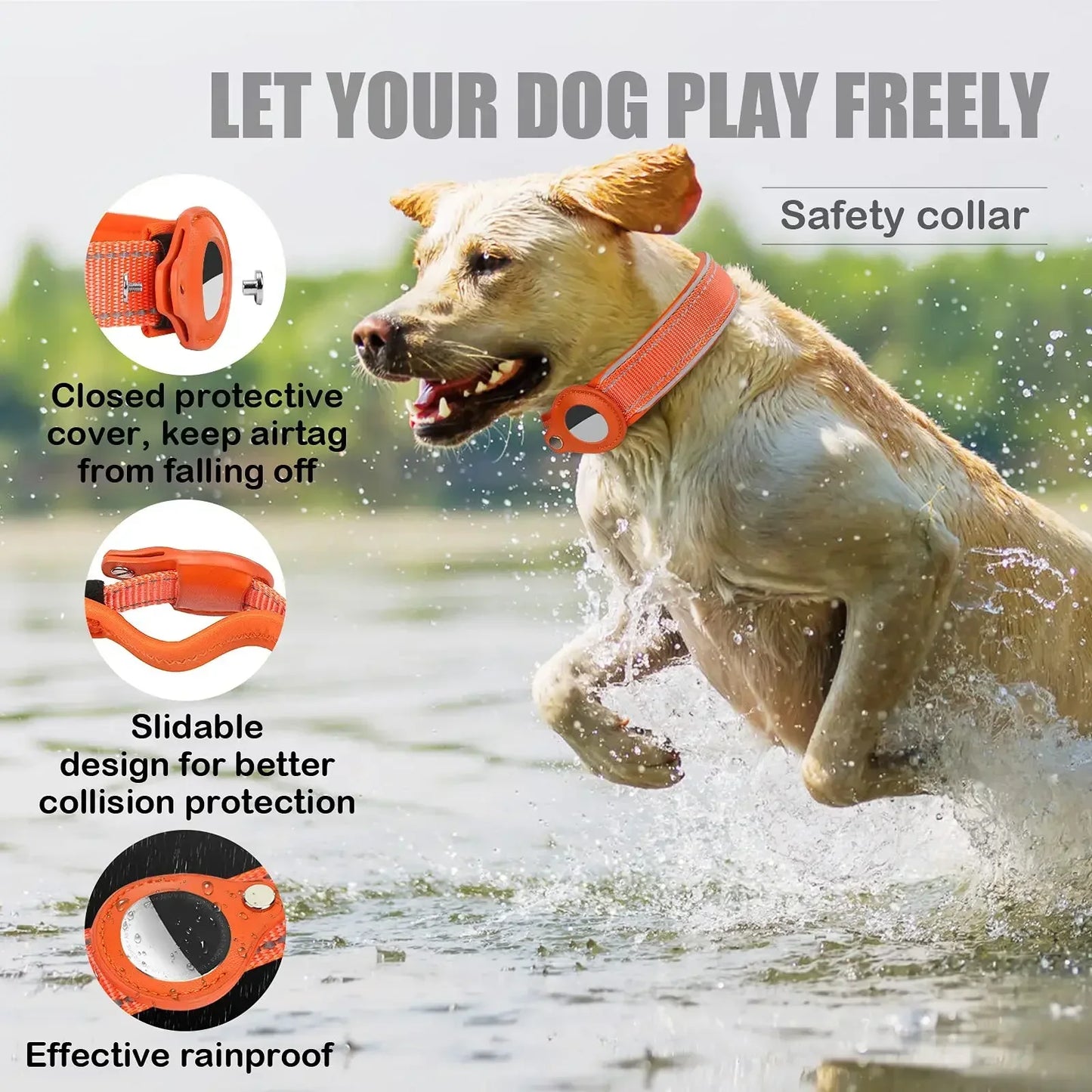 PetkingdomCo Reflective Dog Collar with AirTag Holder